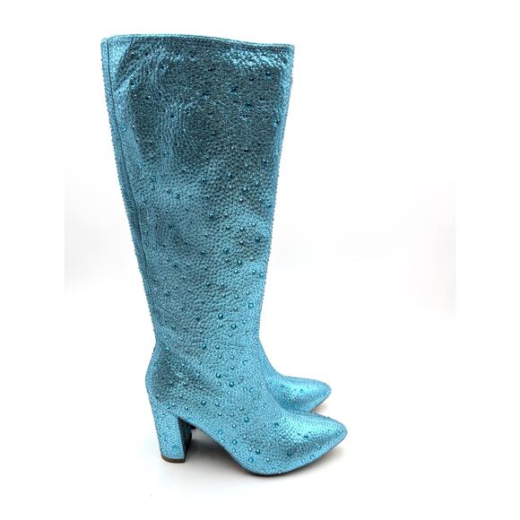 Top Moda Rhinestone Knee Length Boots Side Zip Women's Blue Size US5.5 EU36 - Picture 3 of 13